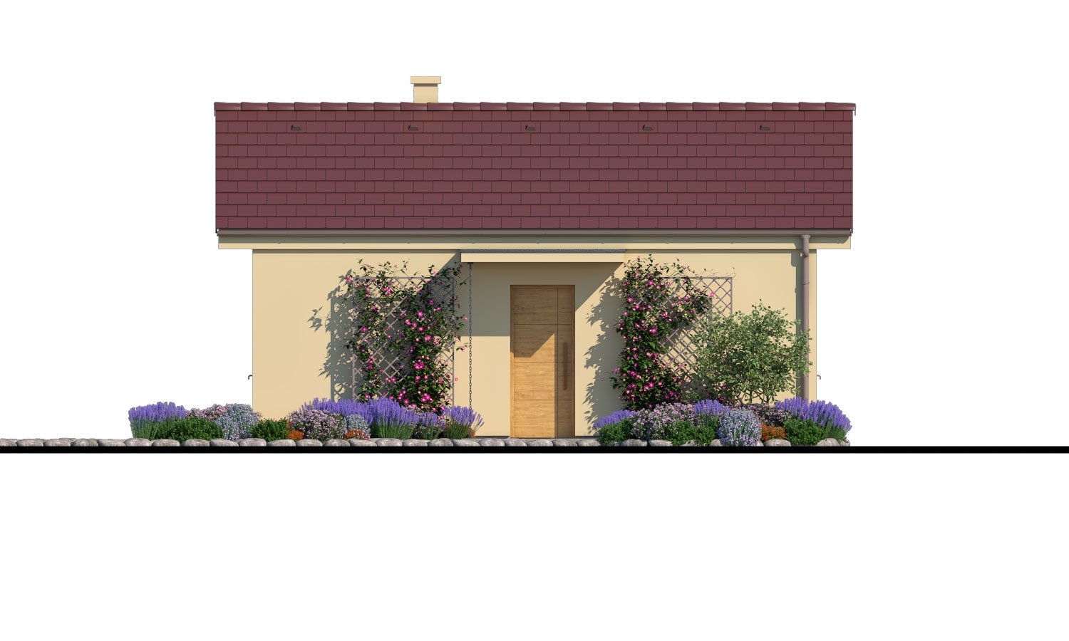 Lacný murovaný dom na úzky pozemok, vhodný aj na záhradný domček, alebo chatu. Možnosť realizácie s pultovou, alebo valbovou strechou.
